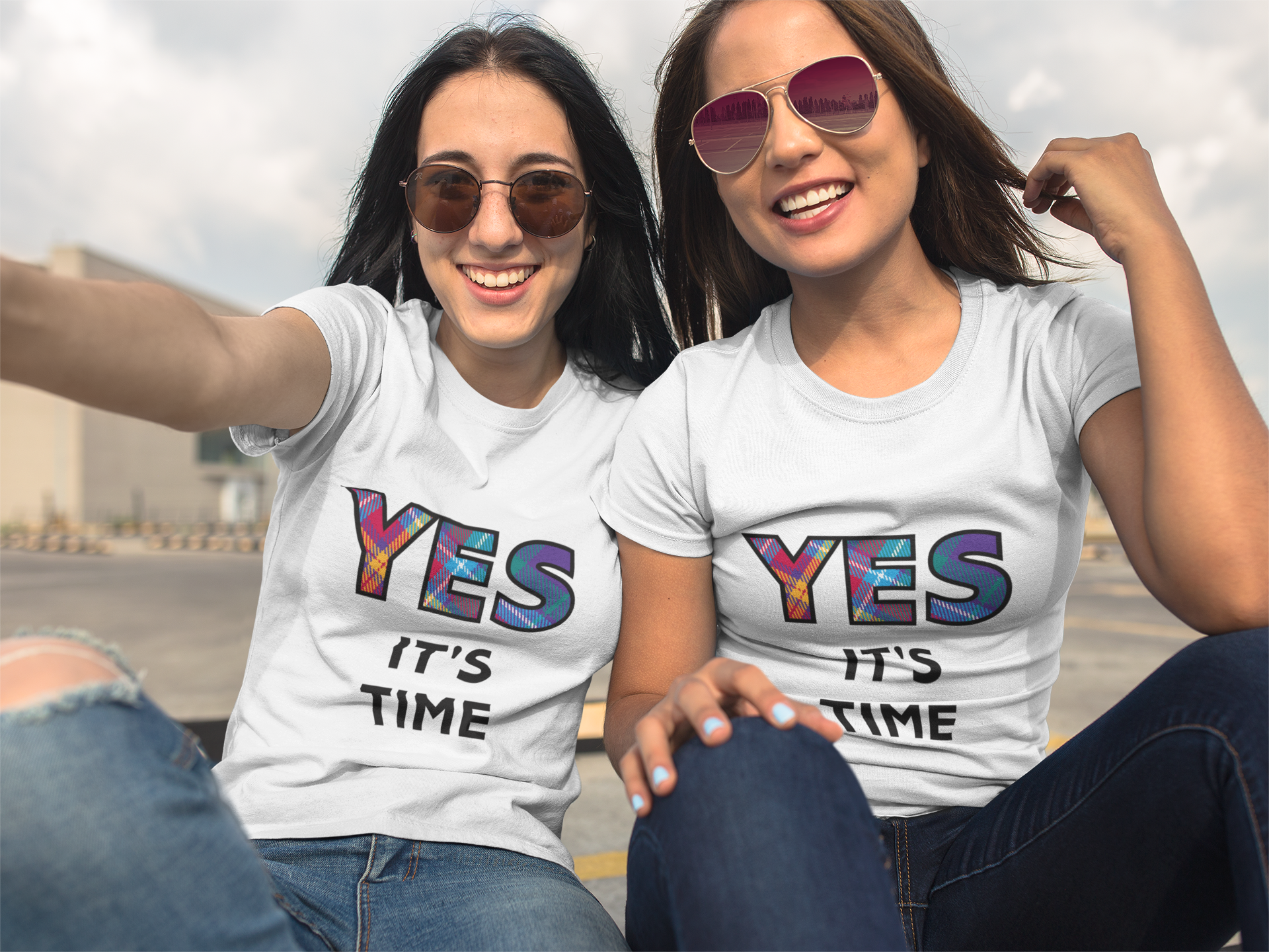 AUOB Yes Tartan White T-Shirt