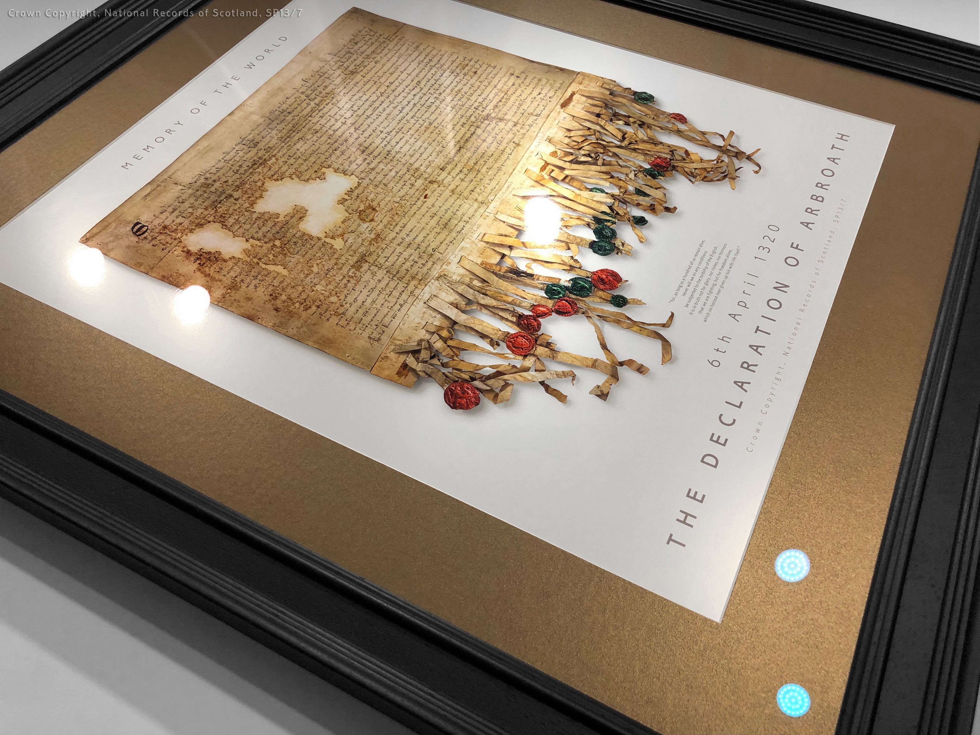 The Declaration of Arbroath Gold Limited edition metallic Silver coated prints - LED Laser Pearl and bronze mount