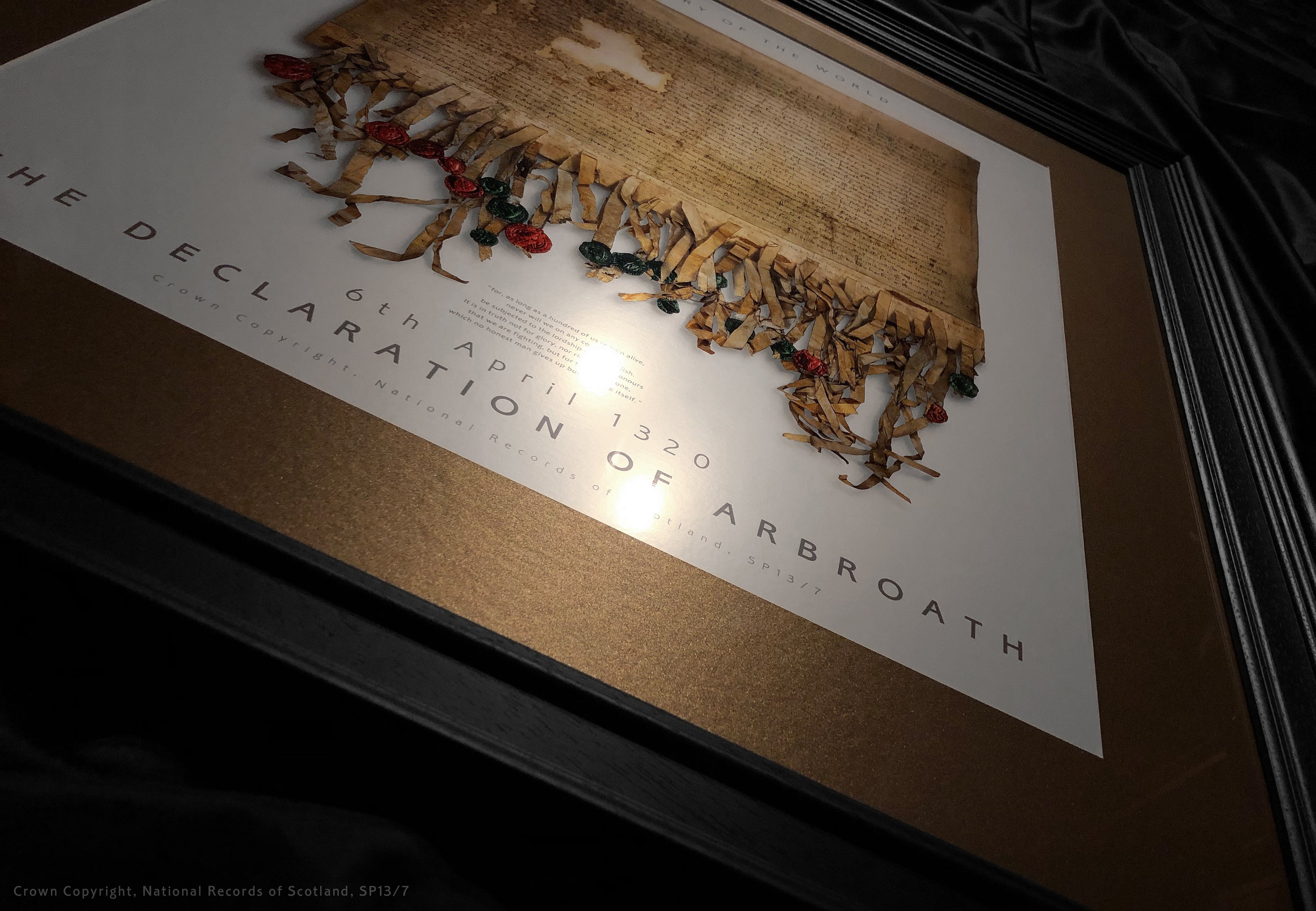The Declaration of Arbroath Gold Metallic Print Editions - Pearl - with spotlight - bronze mount